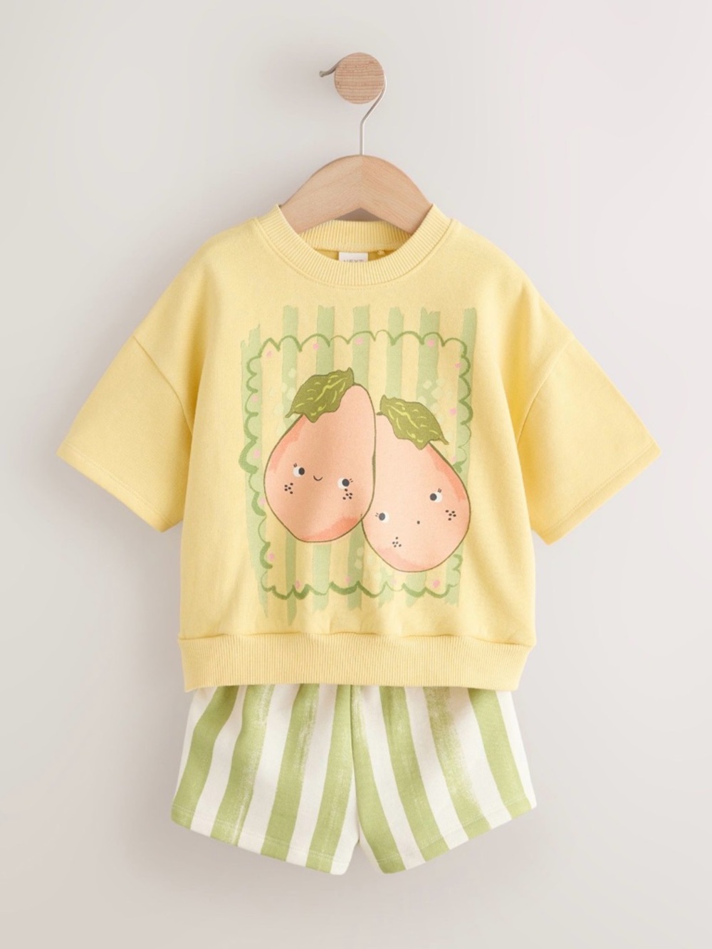 Next uk Peach Graphic Tee & Striped Shorts Set